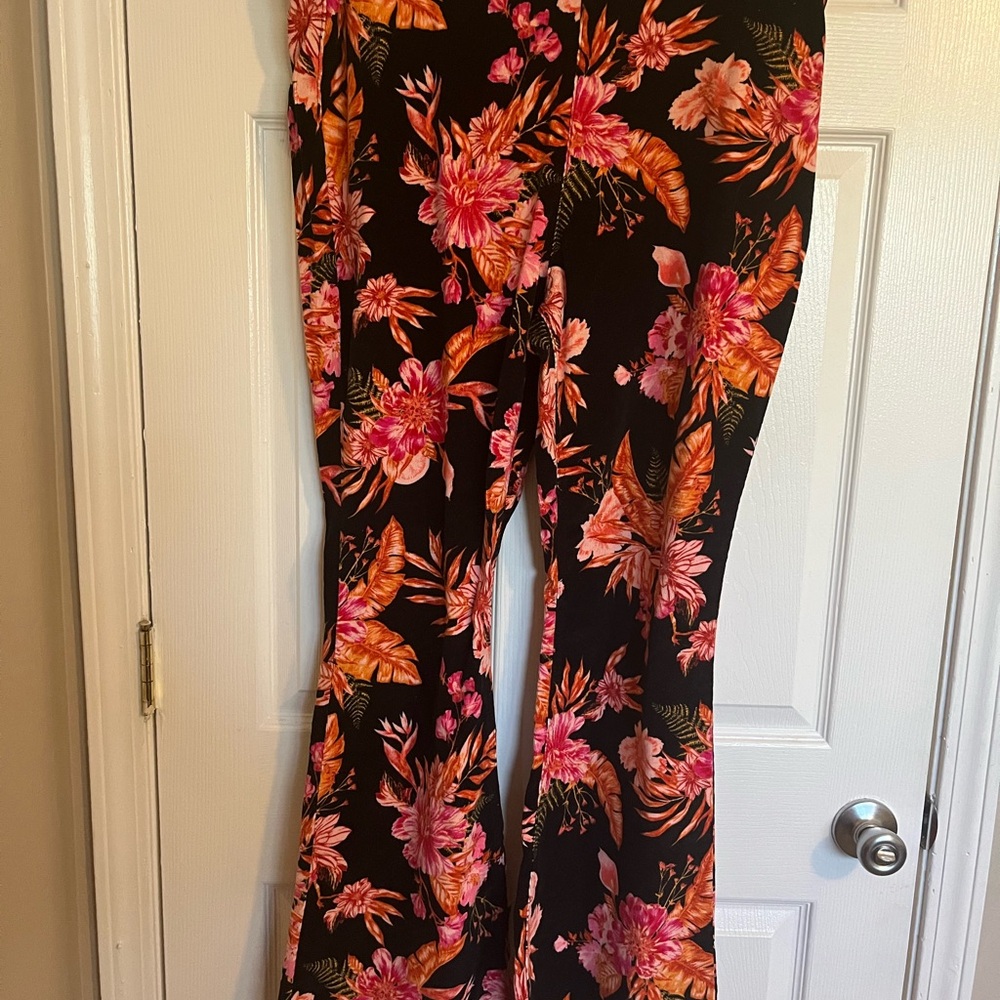 No Boundaries Black Floral Boot Cut Pants